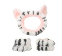 TOYANDONA Set Fascia per Lavaggio Viso e Braccialetti Morbidi ed Elastici, Copricapo Soffice Design a Gatto, per Spa e Cura della Pelle Femminile, Fascia e Polsini Riutilizzabili