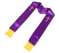 TOYANDONA Stola Clericale con Croce Ricamata e Nappe Doppie, Scialle Sacerdotale Viola per Matrimonio e Cerimonie, Stola da Pastore Reversibile con Ricamo Decorativo per Uso Liturgico