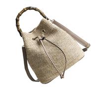TOYANDONA Straw Bucket Shoulder Bag in Flax Material With Drawstring For Beach And Shopping Use