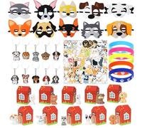 Toyasis 100 pezzi per cani e feste di compleanno per bambini in feltro maschere paw bracciali portachiavi mini figure di cane con casette di carta fai da te adesivi compleanno bomboniere ragazzi