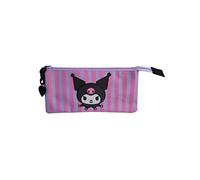 TOYBAGS Kuromi Astuccio a 3 scomparti con cerniera, interno completamente foderato e personalizzabile, astuccio a 3 scomparti, 11,5 x 23,5 x 3 cm, multicolore, Multicolore, Astuccio Triplo