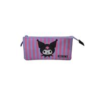 TOYBAGS Kuromi Astuccio a 3 scomparti con cerniera, interno completamente foderato e personalizzabile, astuccio a 3 scomparti, 11,5 x 23,5 x 3 cm, multicolore, Multicolore, Astuccio Triplo