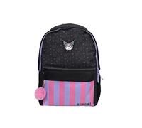 TOYBAGS Zaino Scuola Kuromi - Adattabile al carrello - Scomparto portavaschi - Interno completamente foderato e personalizzato - CON ACCESSORIO POM-POM - 42 X 31 X 13,5 CM