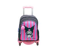 TOYBAGS Zaino scuola Kuromi - Doppio scomparto - con accessorio POM-POM - adattabile + carrello rosa protezione laterale e stopper frontale anti caduta 4 ruote girevoli - 44 x 30 x 20 cm