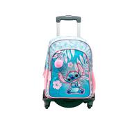 TOYBAGS Zaino Scuola Stitch Pink - Doppio scomparto - con accessorio POM-POM - adattabile + carrello nero protezione laterale e stopper frontale anti caduta 4 ruote girevoli - 44 x 30 x 20 cm