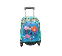 TOYBAGS Zaino scuola Stitch Tropical - Doppio scomparto - con accessorio POM-POM - adattabile + carrello nero protezione laterale e stopper anteriore anti caduta 4 ruote girevoli - 44 x 30 x 20 cm