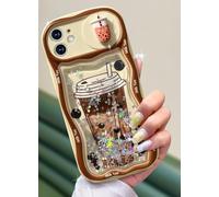 Toycamp for iPhone 11 Case 6.1 Inch - Women Girls Cute Cover Boba Milk Tea with Sliding Camera Cover Girly Bling Glitter Kawaii Teens Fashion Design Flowing Liquid Quicksand Phone Case for iPhone 11