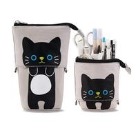 TOYESS Chat Trousse Telescopique pour Enseignants et Etudiants, Trousses Devient Pot a Crayon pour Enfant et Fille, Fourniture Scolaire Kawaii （Gris）