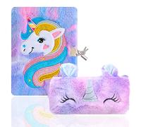TOYESS Diario Segreto in Peluche con Lucchetto, Unicorno Set Include un Taccuino e un Astuccio, Bambina Regalo 6 7 8 9 10 11 12 Anni, Viola
