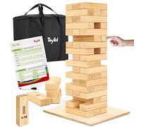 Toyfel torre traballante in legno FSC con base e tabellone | 70cm grande impilabile 54 pezzi eccitante gioco all'aperto per tutta la famiglia vacillante Riski XXL