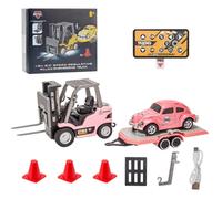 ToyGhillied Carrello elevatore a forche RC, scala 1/64, mini carrello elevatore in lega da 2,4 G, con controller wireless, gancio da carico, forche e pallet, regalo per giovani (rosa)