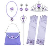 Toyhood 9 accessori da principessa per ragazze, set per costume da principessa, accessori per vestire, corona, guanti, bacchetta magica, collana, anello, orecchini, borsa, per feste, cosplay, costumi