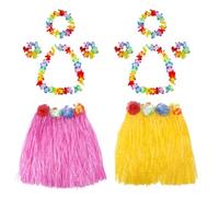 Toyhood Set di 10 gonne hawaiane in erba hula, per feste in maschera, 2 set di ghirlande hawaiane con fiori e leis, braccialetti per bambini e adulti, estate, spiaggia, feste tropicali (rosa + giallo)