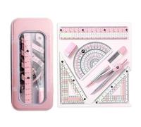 Toyhood Set di 8 righelli matematici, con scatola di metallo, goniometro, bussola, righelli, gomma, set di geometria secondaria centrale, bussola matematica, regali di cancelleria per bambini