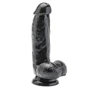 Dildo Nero Fallo Realistico con Testicoli e Ventosa Sex Toy Vaginale ed Anale