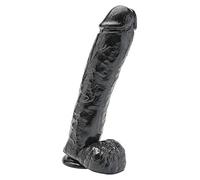 Pene finto maxi dildo vaginale anale con ventosa testicoli fallo big nero grande