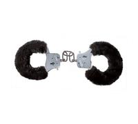 Toyjoy Furry Fun Cuffs - Plush Black Metal Handcuffs