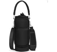 Toykee Borsa porta bottiglie d'acqua con tracolla, tracolla per camminare, con tasca per telefono, nera, isolata per bottiglie da 907,2 g