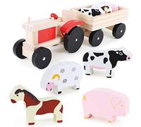 Toyland® 30 cm Trattore e rimorchio in legno a spinta con animali della fattoria - Giocattoli per bambini - Giocattoli per l'agricoltura - Età 18m+