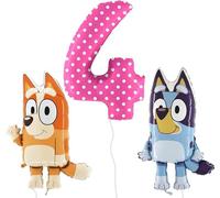 Toyland® Bluey & Bingo Foil Balloon Pack - 2 palloncini con personaggi da 32" e 1 palloncino con numeri da 40" - Decorazioni per feste per bambini