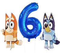 Toyland® Bluey & Bingo Foil Balloon Pack - 2 palloncini con personaggi da 32" e 1 palloncino con numeri da 40" - Decorazioni per feste per bambini