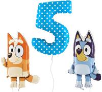 Toyland® Bluey & Bingo Foil Balloon Pack - 2 palloncini con personaggi da 32" e 1 palloncino con numeri da 40" - Decorazioni per feste per bambini