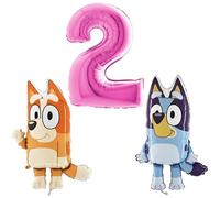 Toyland® Bluey & Bingo Foil Balloon Pack - 2 palloncini con personaggi da 32" e 1 palloncino con numeri da 40" - Decorazioni per feste per bambini