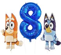 Toyland® Bluey & Bingo Foil Balloon Pack - 2 palloncini con personaggi da 32" e 1 palloncino con numeri da 40" - Decorazioni per feste per bambini