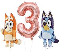 Toyland® Bluey & Bingo Foil Balloon Pack - 2 palloncini con personaggi da 32" e 1 palloncino con numeri da 40" - Decorazioni per feste per bambini