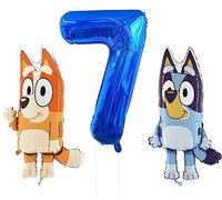 Toyland® Bluey & Bingo Foil Balloon Pack - 2 palloncini con personaggi da 32" e 1 palloncino con numeri da 40" - Decorazioni per feste per bambini