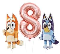 Toyland® Bluey & Bingo Foil Balloon Pack - 2 palloncini con personaggi da 32" e 1 palloncino con numeri da 40" - Decorazioni per feste per bambini