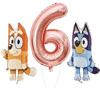 Toyland® Bluey & Bingo Foil Balloon Pack - 2 palloncini con personaggi da 32" e 1 palloncino con numeri da 40" - Decorazioni per feste per bambini
