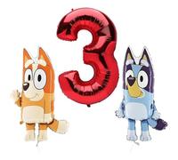 Toyland® Bluey & Bingo Foil Balloon Pack - 2 palloncini con personaggi da 32" e 1 palloncino con numeri da 40" - Decorazioni per feste per bambini