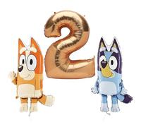 Toyland® Bluey & Bingo Foil Balloon Pack - 2 palloncini con personaggi da 32" e 1 palloncino con numeri da 40" - Decorazioni per feste per bambini