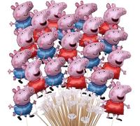 Toyland® Confezione da 20 - Mini palloncini con personaggi Peppa e George Pig - Bastoncini e bicchieri inclusi - Decorazioni per feste di compleanno