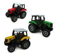 Toyland® Confezione da 3 - Trattore con tiri indietro - Giochi agricoli - 1 trattore giallo, 1 rosso, 1 verde