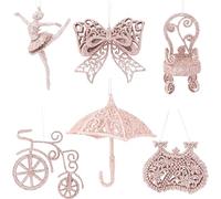 Toyland® Confezione da 6 Decorazioni per Albero di Natale Glitterate da 11cm (4.4"), 6 Disegni Assortiti, Uno di ciascuno Fornito (Oro Rosa)