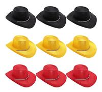 Toyland® Confezione da 9 cappelli da cowboy con glitter a tema colore Germania - 3 neri, 3 rossi e 3 gialli - Misura 34 cm (13 ") - Perfetto per Euro, Coppa del mondo e festival