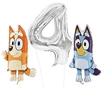 Toyland® Confezione di palloncini Foil Bluey e Bingo - 2 palloncini con personaggi da 32 "e 1 palloncino con numeri spotty da 40" - Decorazioni per feste per bambini