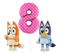 Toyland® Confezione di palloncini Foil Bluey e Bingo - 2 palloncini con personaggi da 32 "e 1 palloncino con numeri spotty da 40" - Decorazioni per feste per bambini