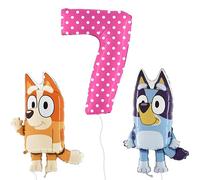 Toyland® Confezione di palloncini Foil Bluey e Bingo - 2 palloncini con personaggi da 32 "e 1 palloncino con numeri spotty da 40" - Decorazioni per feste per bambini
