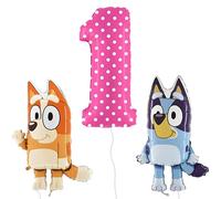 Toyland® Confezione di palloncini Foil Bluey e Bingo - 2 palloncini con personaggi da 32 "e 1 palloncino con numeri spotty da 40" - Decorazioni per feste per bambini
