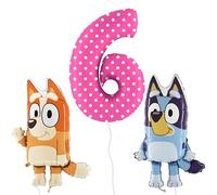 Toyland® Confezione di palloncini Foil Bluey e Bingo - 2 palloncini con personaggi da 32 "e 1 palloncino con numeri spotty da 40" - Decorazioni per feste per bambini