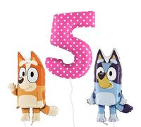 Toyland® Confezione di palloncini Foil Bluey e Bingo - 2 palloncini con personaggi da 32 "e 1 palloncino con numeri spotty da 40" - Decorazioni per feste per bambini