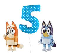 Toyland® Confezione di palloncini Foil Bluey e Bingo - 2 palloncini con personaggi da 32 "e 1 palloncino con numeri spotty da 40" - Decorazioni per feste per bambini