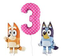 Toyland® Confezione di palloncini Foil Bluey e Bingo - 2 palloncini con personaggi da 32 "e 1 palloncino con numeri spotty da 40" - Decorazioni per feste per bambini