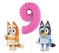 Toyland® Confezione di palloncini Foil Bluey e Bingo - 2 palloncini con personaggi da 32 "e 1 palloncino con numeri spotty da 40" - Decorazioni per feste per bambini