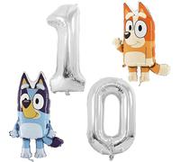 Toyland® Confezione di Palloncini Foil Bluey e Bingo - 2 Palloncini con Personaggi da 81,3cm (32") e 2 Palloncini con Numeri da 101,6cm (40") - (10)