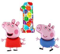 Toyland® Confezione di Palloncini Foil Peppa & George Pig - 2 Palloncini a Forma di Personaggio da 37" e 1 Palloncino con Numero da 40" - Decorazioni per Feste per Bambini