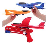 Toyland® Giocattolo di lancio di aeroplani - 1 pistola catapultante con 3 aeroplani plananti in schiuma - Giocattoli da giardino per esterni - Giocattoli volanti